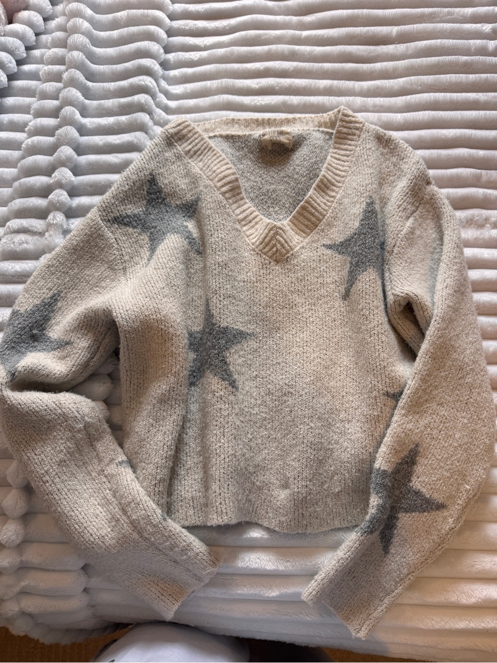 Hippie Rose Cream V-Neck Star Accent Sweater